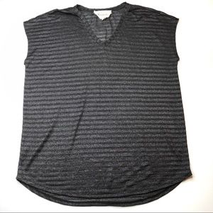 Two by Vince Camuto Striped Sparkle V-Neck Top S